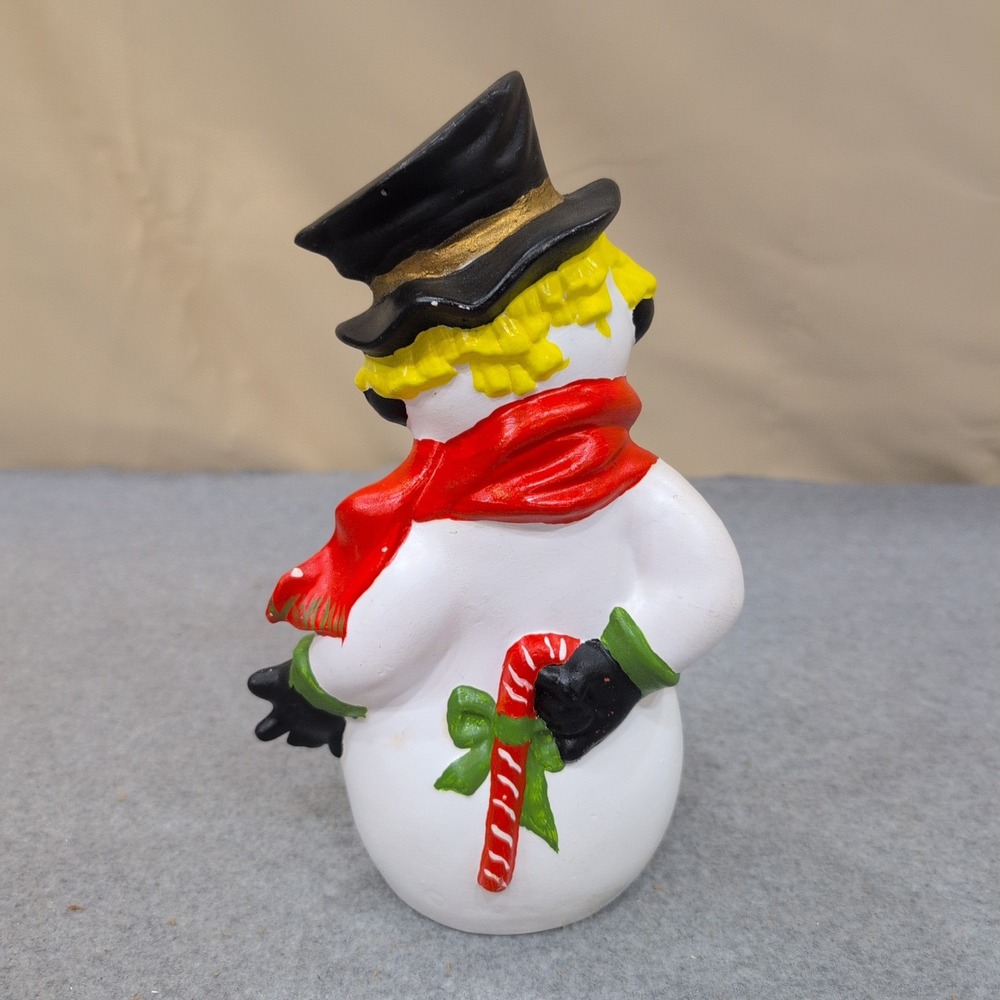 Vintage Hand Painted Ceramic Snowman Figurine with Top Hat and Red Scarf - Picture 4 of 6